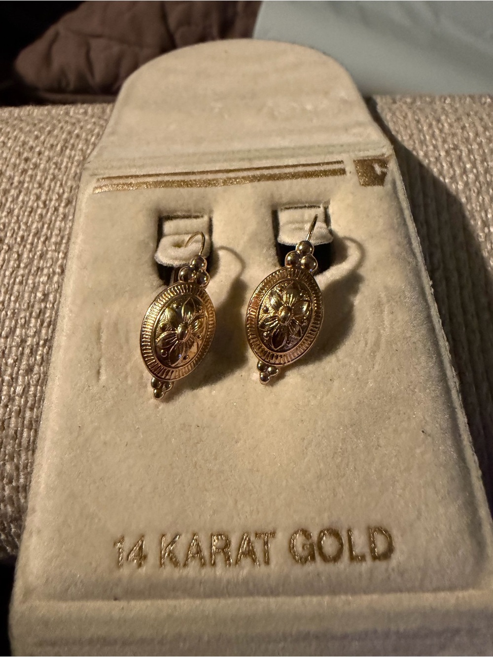 Victorian Revival style 14 karat yellow gold drop earrings -NEW - Picture 12 of 12